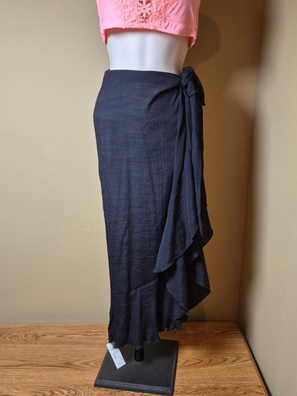 Cupshe Black Ruffle Wrap Sarong Maxi Skirt Swim Cover Up CAA07D3D3PP New